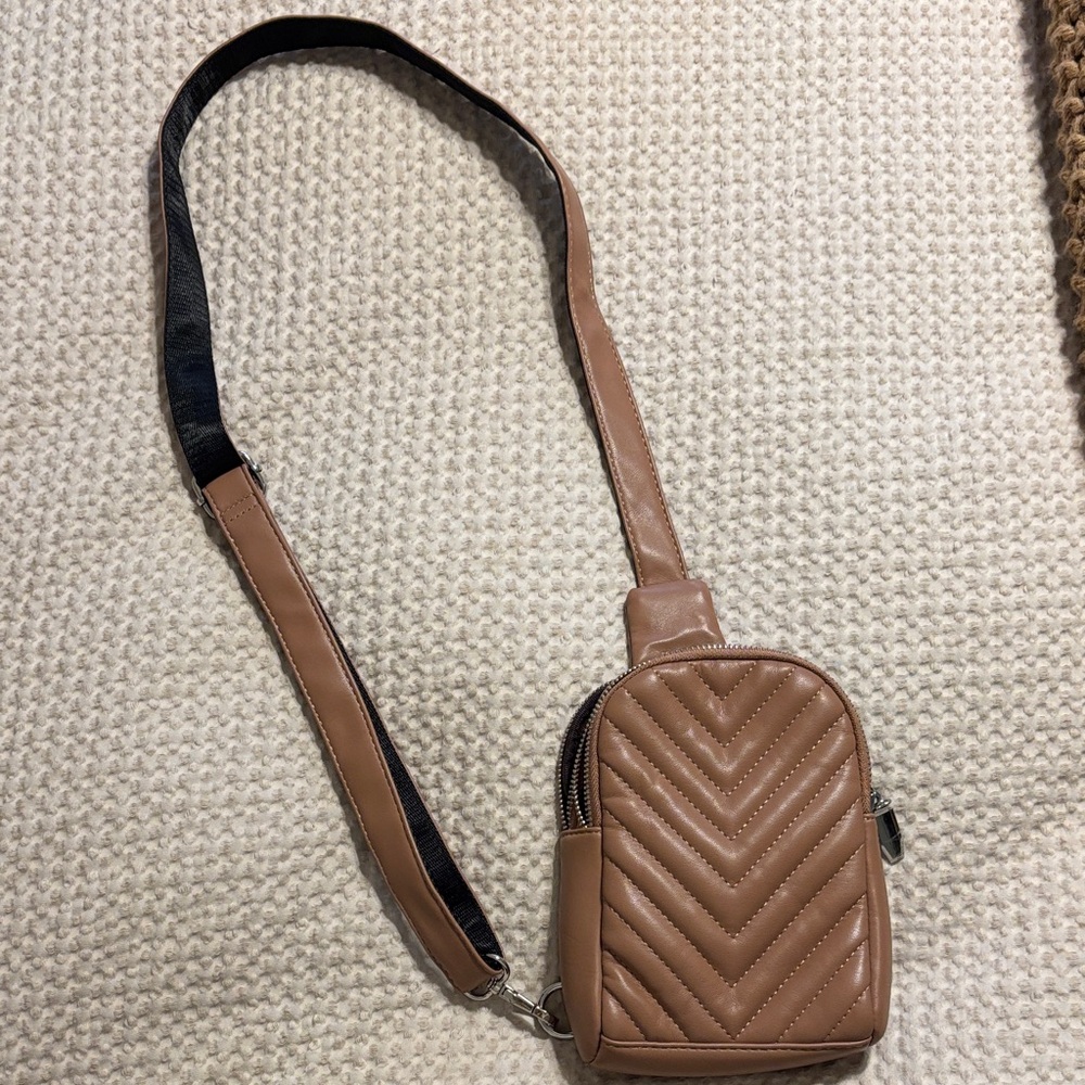 Tan Quilted Crossbody Bag
